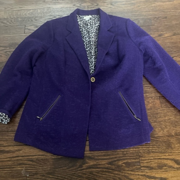 Chico's Textured Scrunch Material Blazer/Jacket Dark Purple Sz 2 L (12) EUC - Picture 2 of 5